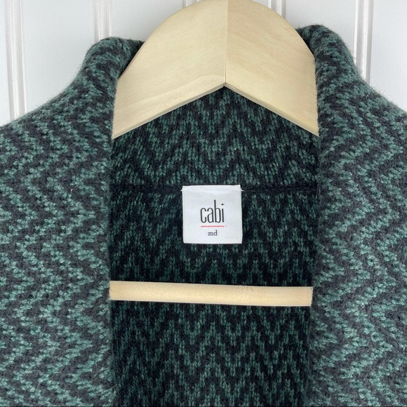 CAbi #3015 Fireside Green Black Knit Scarf Cardigan Sweater Size Medium - Picture 6 of 9
